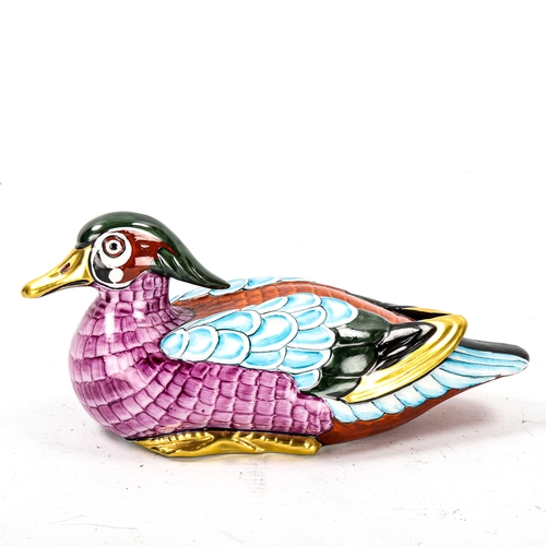 1124 - Contemporary Italian porcelain Mandarin duck, length 23cm