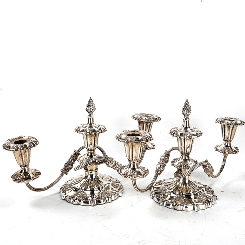 1125 - A pair of 19th century electroplate twin-branch candelabra, with cast acanthus leaf decoration, heig... 