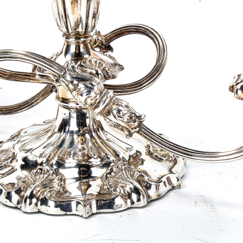 1125 - A pair of 19th century electroplate twin-branch candelabra, with cast acanthus leaf decoration, heig... 