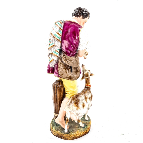 1127 - A 19th century Continental porcelain figure of a boy with a goat and kid, no factory marks, height 4... 