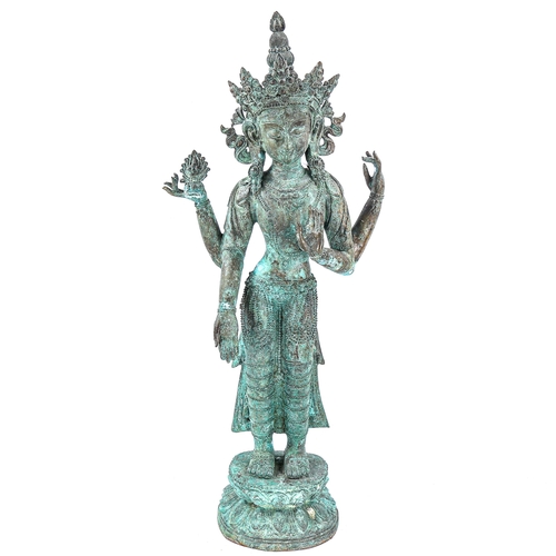 1130 - A large Indian verdigris bronze standing Buddha, height 73cm