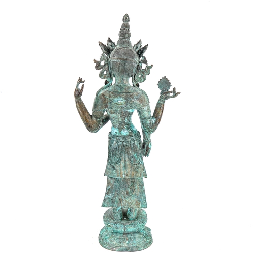 1130 - A large Indian verdigris bronze standing Buddha, height 73cm