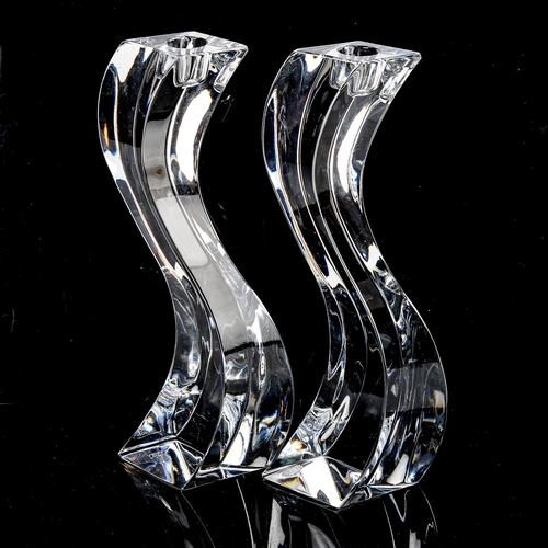 1139 - Rogaska, pair of contemporary crystal modernist candlesticks, height 27cm