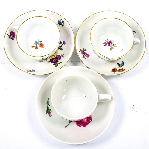 1146 - 3 Meissen porcelain cabinet cups and saucers with painted botanical studies