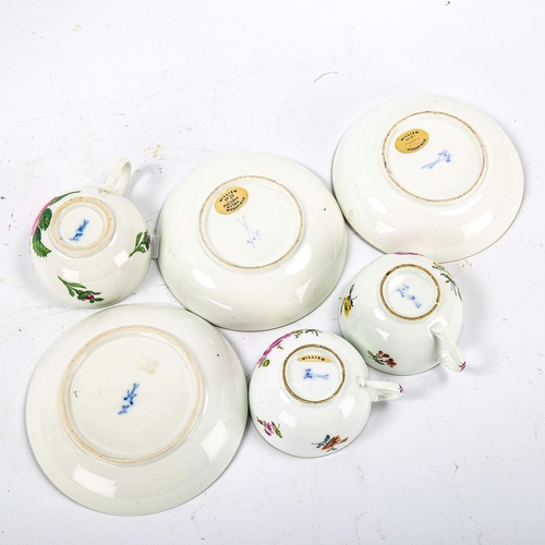 1146 - 3 Meissen porcelain cabinet cups and saucers with painted botanical studies