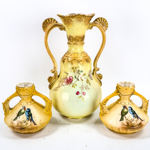 1161 - A Royal Opal porcelain floral decorated 2-handled vase, height 30cm, and a pair of similar Austrian ... 