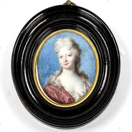 1167 - 18th century miniature painting on copper, portrait of Sarah Duchess of Marlborough, unsigned, inscr... 