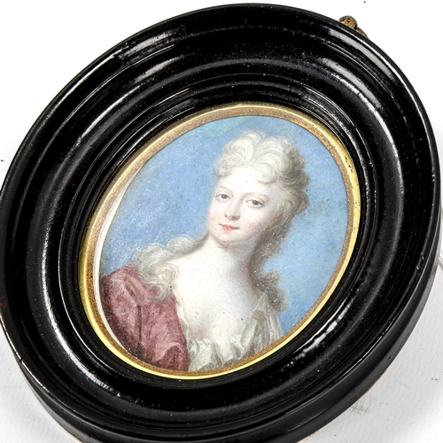 1167 - 18th century miniature painting on copper, portrait of Sarah Duchess of Marlborough, unsigned, inscr... 