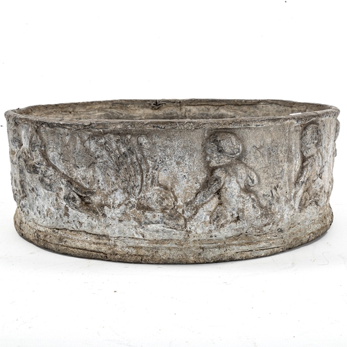 1168 - A 19th century circular lead planter, with relief moulded surround, diameter 33cm, height 12cm