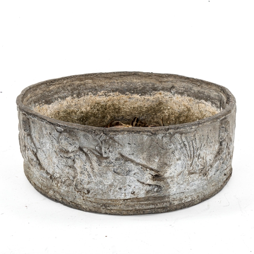 1168 - A 19th century circular lead planter, with relief moulded surround, diameter 33cm, height 12cm