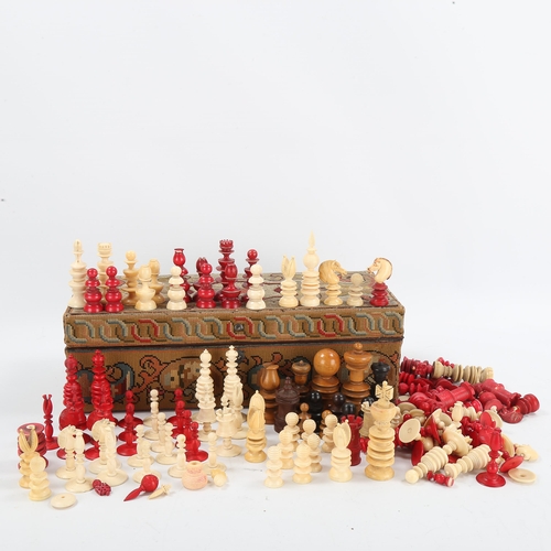 1183 - A collection of ivory bone and wood chessmen