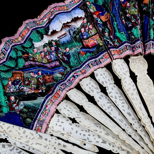 1186 - A group of Chinese carved and pierced fan parts, with hand painted screens