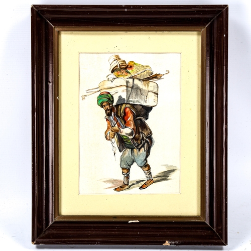 1214 - Watercolour, study of a Turkish porter, unsigned, overall frame dimensions 37cm x 30cm