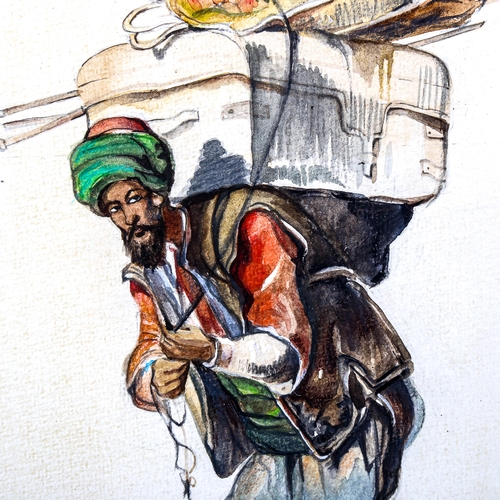 1214 - Watercolour, study of a Turkish porter, unsigned, overall frame dimensions 37cm x 30cm