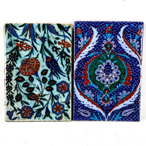 1215 - 2 Turkish Iznik painted pottery tiles, length 24cm