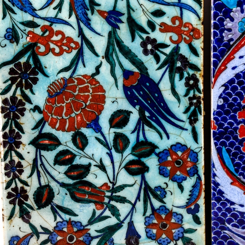 1215 - 2 Turkish Iznik painted pottery tiles, length 24cm