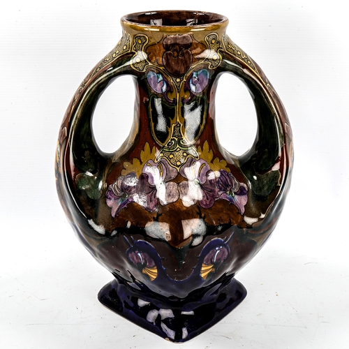 1223 - An Art Nouveau Rozenburg pottery vase, circa 1900, of stylised form, with all round painted decorati... 