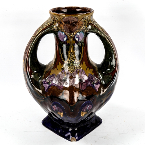 1223 - An Art Nouveau Rozenburg pottery vase, circa 1900, of stylised form, with all round painted decorati... 