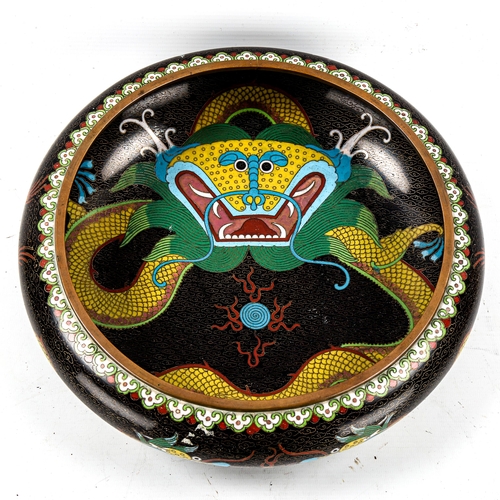 1230 - A Chinese cloisonne enamel dragon decorated bowl, early to mid-20th century, diameter 29cm