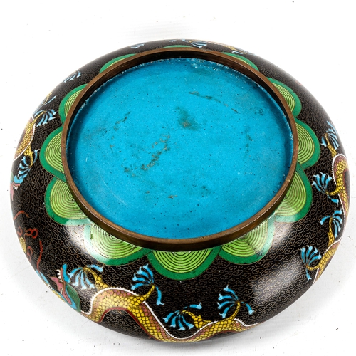 1230 - A Chinese cloisonne enamel dragon decorated bowl, early to mid-20th century, diameter 29cm