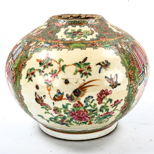 1231 - A Chinese famille rose porcelain vase with exotic bird designs, diameter 24cm (A/F)