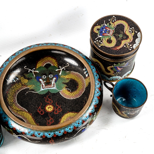 1234 - A group of Chinese cloisonne enamel items, including a dragon pot, height 9cm, and a goblet and cove... 