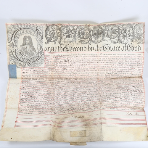 1235 - A George II velum indenture with attached plaster Great seal