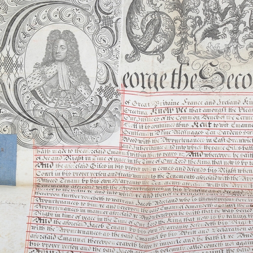 1235 - A George II velum indenture with attached plaster Great seal