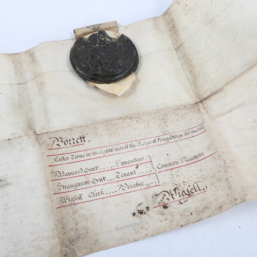 1235 - A George II velum indenture with attached plaster Great seal