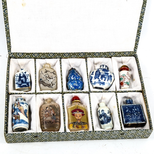 1239 - A collection of Chinese 18th and 19th century snuff bottles, including a carved lapis bottle, 3 inte... 