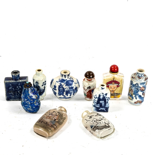 1239 - A collection of Chinese 18th and 19th century snuff bottles, including a carved lapis bottle, 3 inte... 