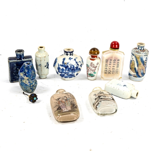 1239 - A collection of Chinese 18th and 19th century snuff bottles, including a carved lapis bottle, 3 inte... 