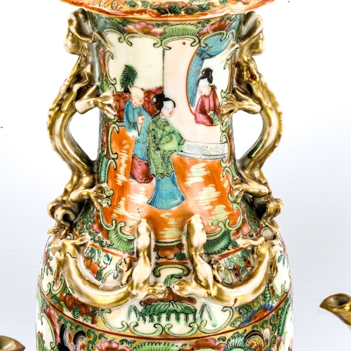 1246 - A Chinese famille verte porcelain vase, with dragon decorated neck, height 31cm, and 2 graduated fam... 