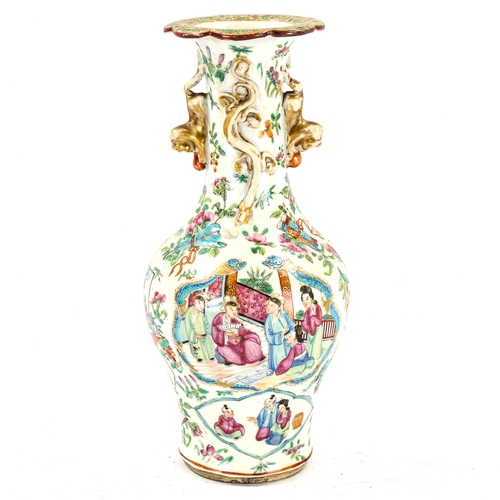 1251 - A Chinese famille rose porcelain vase, with dragon decorated neck, height 25cm