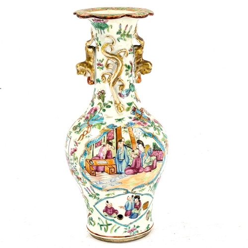 1251 - A Chinese famille rose porcelain vase, with dragon decorated neck, height 25cm