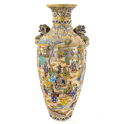 1252 - A large Chinese enamel decorated ceramic vase, height 63cm (A/F)