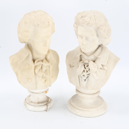 1255 - A pair of carved white marble busts of composers, height 31cm