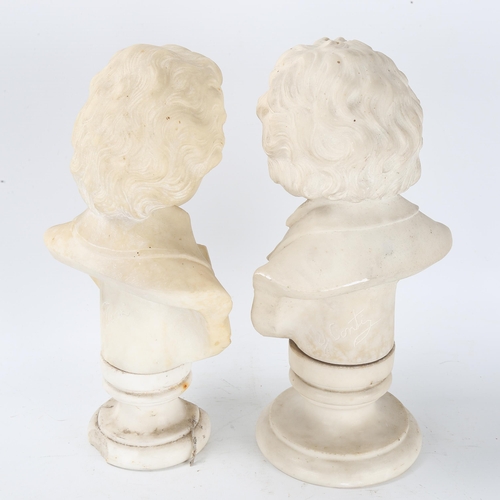 1255 - A pair of carved white marble busts of composers, height 31cm