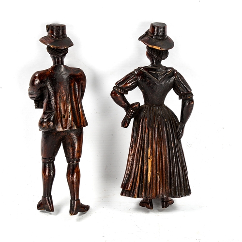 1258 - A pair of 19th century Black Forest carved wood standing country figures, height 22cm