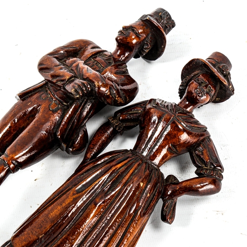 1258 - A pair of 19th century Black Forest carved wood standing country figures, height 22cm