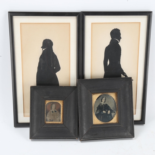 1272 - 2 Victorian silver print photographs in ebonised frames, and a pair of silhouettes (4)