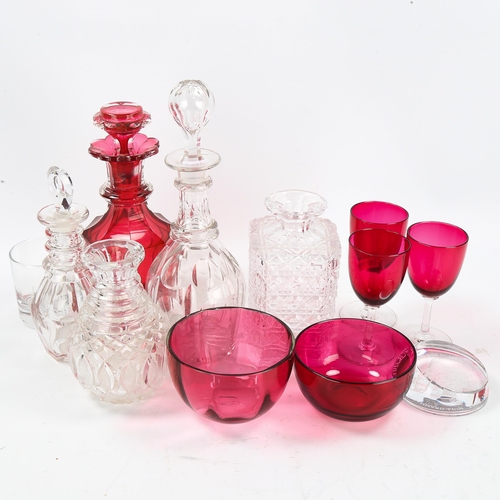 1274 - A group of Victorian cranberry and clear glass items