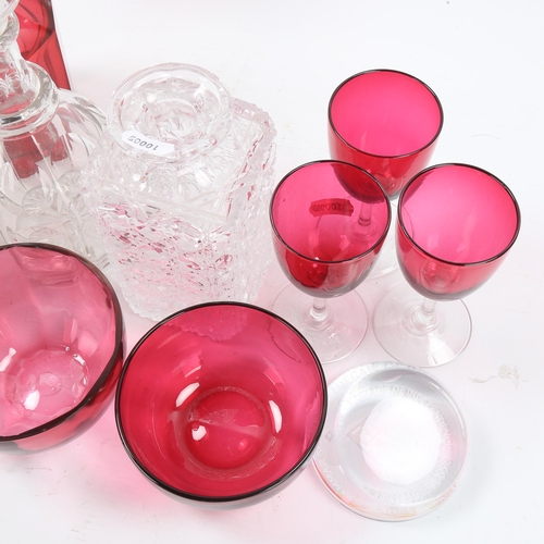 1274 - A group of Victorian cranberry and clear glass items