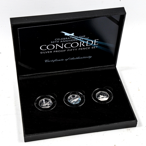 1276 - Concorde 50th Anniversary silver proof 50 pence set, cased