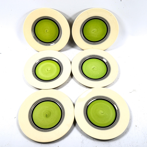 1280 - A set of 6 Susie Cooper Green Tango pattern plates, diameter 20cm