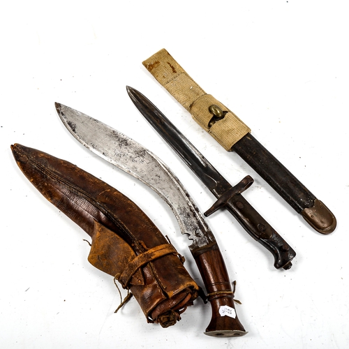 1282 - A Second War Period kukri knife, and a Territorial Army bayonet and scabbard