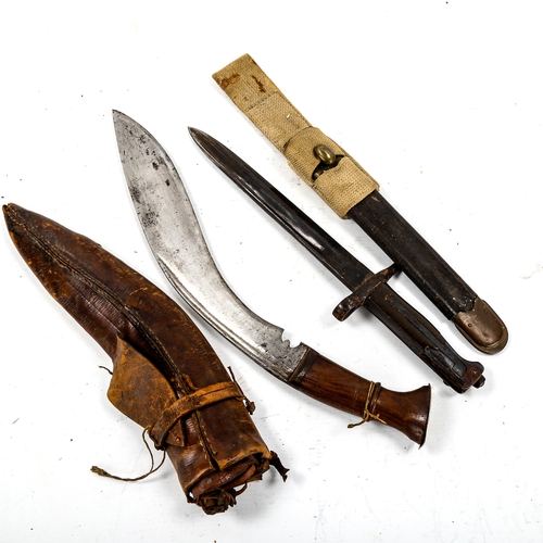 1282 - A Second War Period kukri knife, and a Territorial Army bayonet and scabbard