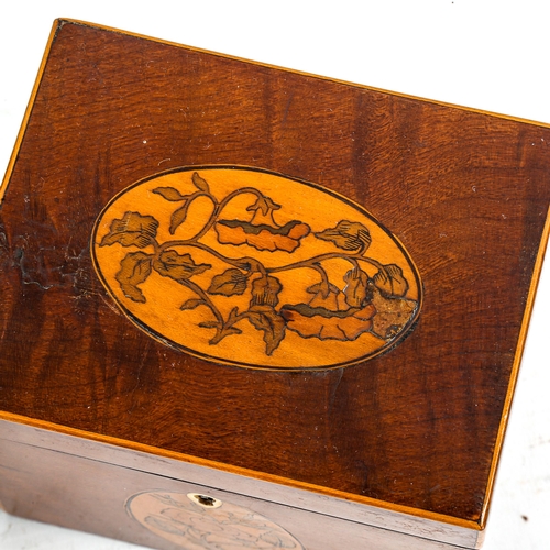 1284 - A Victorian coromandel tea caddy with inner lids, length 19cm, and a 19th century satinwood and marq... 