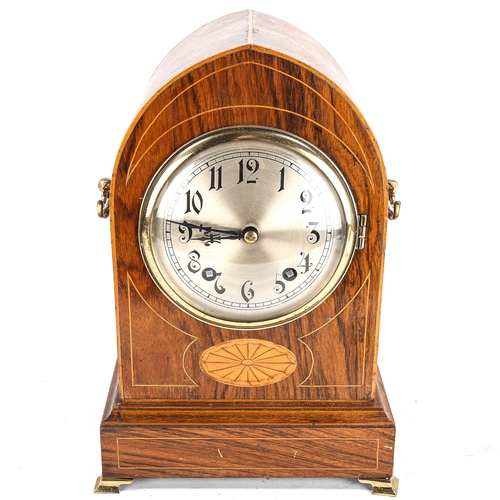 71 - An Edwardian rosewood 'Ting-Tang' 8-day lancet-top mantel clock, by Winterhalder & Hofmeier, silvere... 