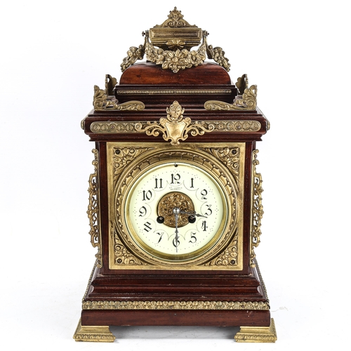 72 - A late 19th/early 20th century mahogany and brass-cased 8-day mantel clock, by William Pearce of Bri... 